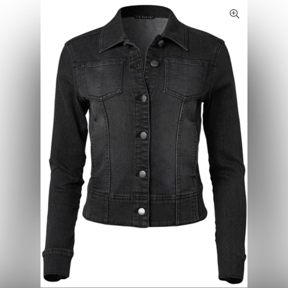 #240 - NWOT VENUS Brand Cropped Jean Jacket, Black Wash, Size XL (16)